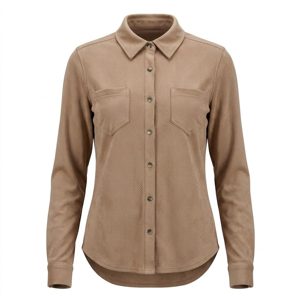 NWT Democracy Faux Suede Lightweight Stretch Button-Up Shirt Women Size S